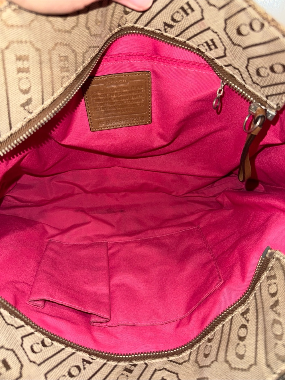 Coach Brown Logo Tote with Pink Accent Stripe - Picture 9 of 14